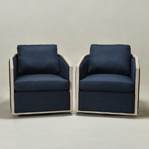 KINWELL 31"W Oak Frame Upholstered Swivel Barrel Armchair, Set of 2 - 1 of 4