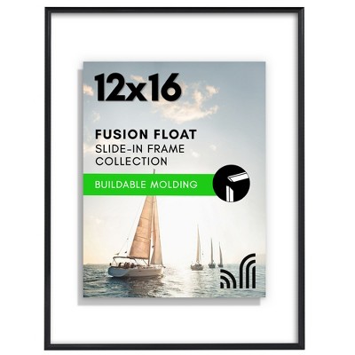Americanflat 12x16 Floating Picture Frame - Fits 9x12 Photos or Smaller- Slide-In Photo Frame - Fusion Float Collection - Black