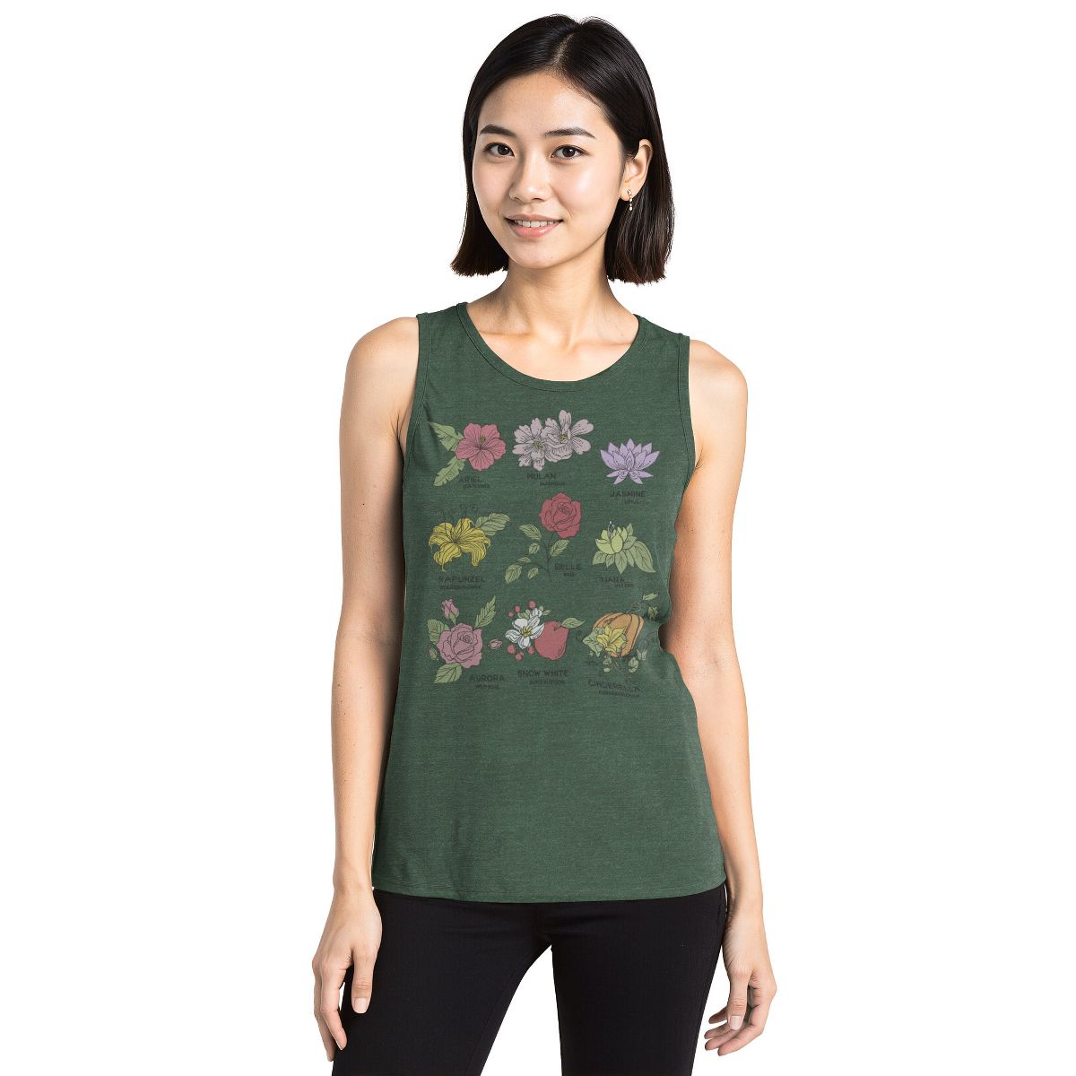 Juniors Womens Disney Princess Floral Chart Festival Muscle Tee