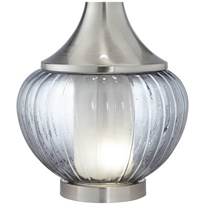 Courtney 23.5" Fluted Smoked Glass Table Lamp with White Linen Shade