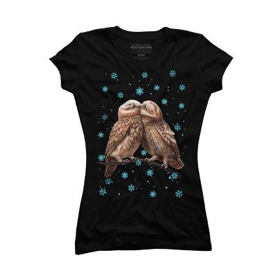 Junior's Design By Humans Christmas owl By kodamorkovkart T-Shirt