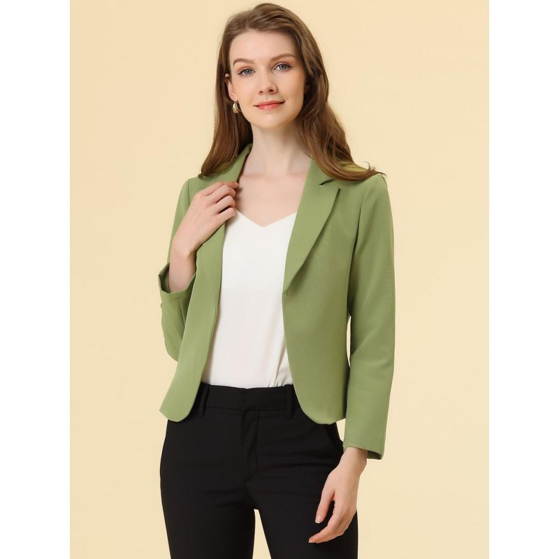 Allegra K Women's Open Front Office Work Crop Long Sleeve Suit Blazer, 3 of 7