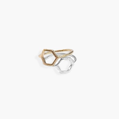 Sanctuary Project Geo Hexagon Two Ring Set Silver and Gold