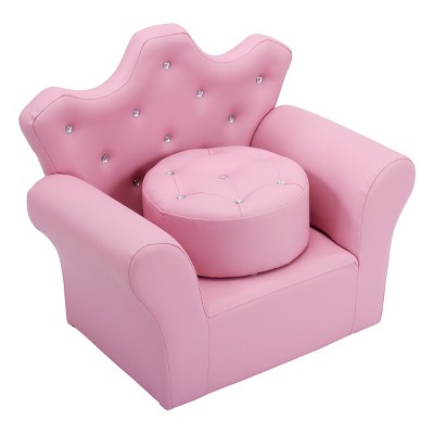 Pink Faux Leather Princess Armchair with Ottoman