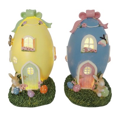 Transpac Light Up Resin Easter Egg Houses Set of 2 Home Decorations Easter
