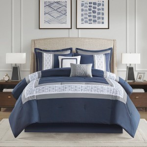 8 Pcs Elegant Embroidered Comforter Set,All Season Sophisticated Bedding Set, Cozy Home Textile fits Lux Bedroom Decor - 1 of 4
