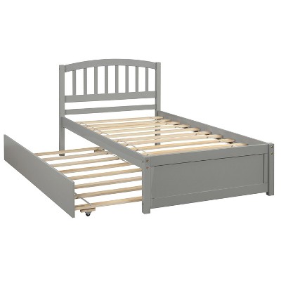NicBex Twin Size Wood Platform Bed with Trundle for Adults/Boys/Girls