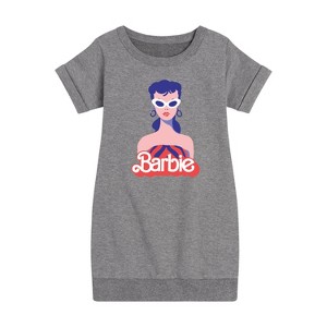 Girls' - Barbie - Retro Swimsuit Graphic Short Sleeve Fleece Dress - 1 of 3