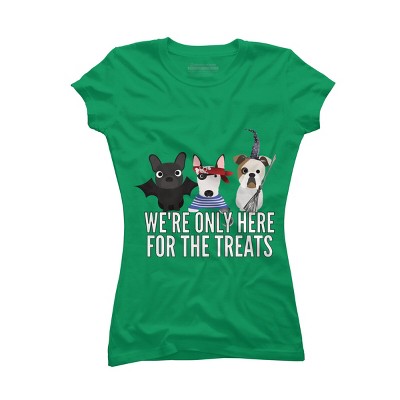 Junior's Design By Humans Dog Halloween - We're Only Here For The Treats By PedigreePrints T-Shirt