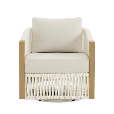 JTH Outdoor Oahu 29" Barrel Swivel Patio Lounge Chair, Sandy White All-Weather Olefin