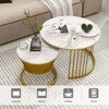 Round Nesting Coffee Tables, Marble Pattern Table with Wood Grain Top, End Tables with Metal Frame for Living Room, Bedroom, White - 4 of 4
