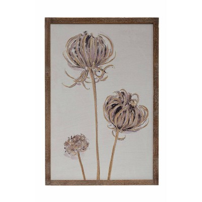 Cream Engraved Wood Flower Wall Art Set with Natural Frame