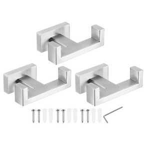 Unique Bargains Stainless Steel Wall Mounted Rectangle Decorative DoubleTowel Hook 3 Pcs - 1 of 3