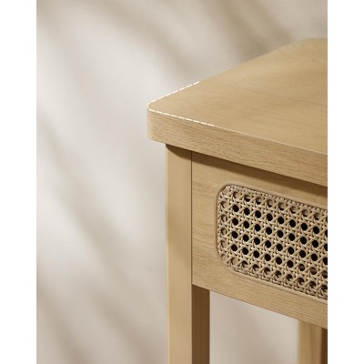 Oak Beige Particle Board Console Table with Storage Drawers