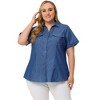 Agnes Orinda Women's Plus Size Chambray Work Short Sleeve Full Placket Button Down Shirts - 3 of 4