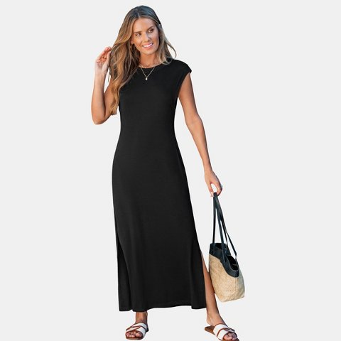 Женские платья Cupshe Women's Effortlessly Chic Cap Sleeve Maxi Dress-M-Black