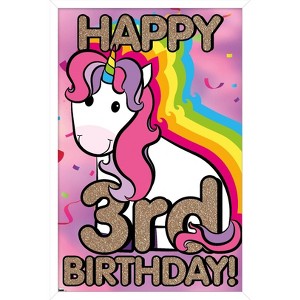 Trends International Ellie Ripberger Unicorn - Happy 3rd Birthday Framed Wall Poster Prints - 1 of 4