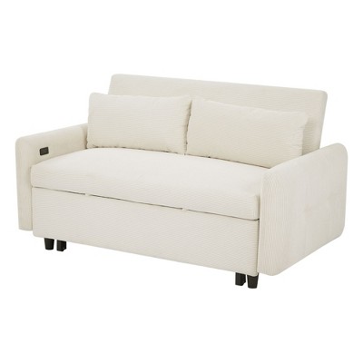 NicBex 57.48 Inch Pull-out Sofa Bed Convertible 2 Seat Loveseat Sofa with 2 Throw Pillows and USB Ports for Living Room,Apartment,Beige