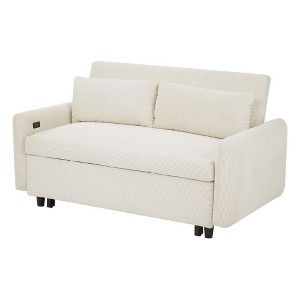 NicBex 57.48 Inch Pull-out Sofa Bed Convertible 2 Seat Loveseat Sofa with 2 Throw Pillows and USB Ports for Living Room,Apartment,Beige - 1 of 4
