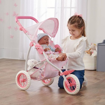 Pink and White Metal Folding Doll Stroller with Adjustable Handle