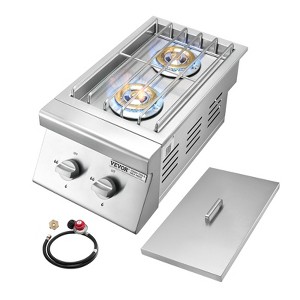 VEVOR Double Grilling Side Burners,2x15,000BTU Liquid Propane Side Burner,Convertible to Natural Gas,304 Stainless Steel Built-in Grill Burners,Silver - 1 of 4