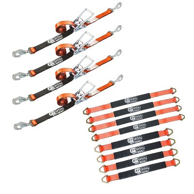 RYTASH® Ultimate Axle-Strap Tie-Down Kit with Twisted Snap Hook Ratchet Straps, 12 Count (12 Pack; Red)