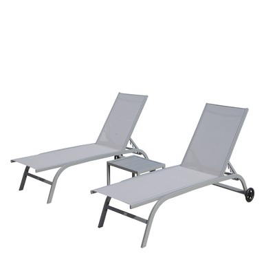 FURNIinspire Patio Chaise Lounges 2 Lounge Chairs and 1 Table, 5 Position Outdoor Lounge Chairs for Poolside Beach Balcony, Gray, 60.51"*23.86"*40.16"