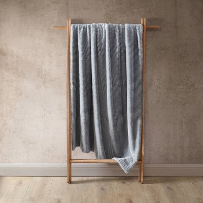 Gray Ribbed Reversible Fleece Sherpa Throw Blanket
