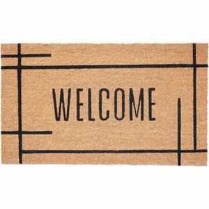 HomeRoots 17" X 29" Natural And Black Welcome Outdoor Coir Door Mat - 1 of 4