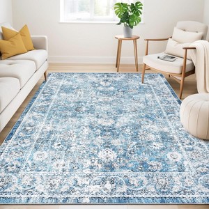 coucheta Multi-size Boho Distressed Floral Area Rug, Washable Non-Slip Stain Resistant Print Low Pile Carpet, for Living Room, Bedroom, Dining Room - 1 of 4