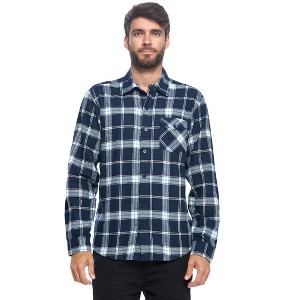 Ashford & Brooks Mens Flannel Button Down Plaid Long Sleeve Casual Shirt - Navy White Blue Plaid - Medium - 1 of 4