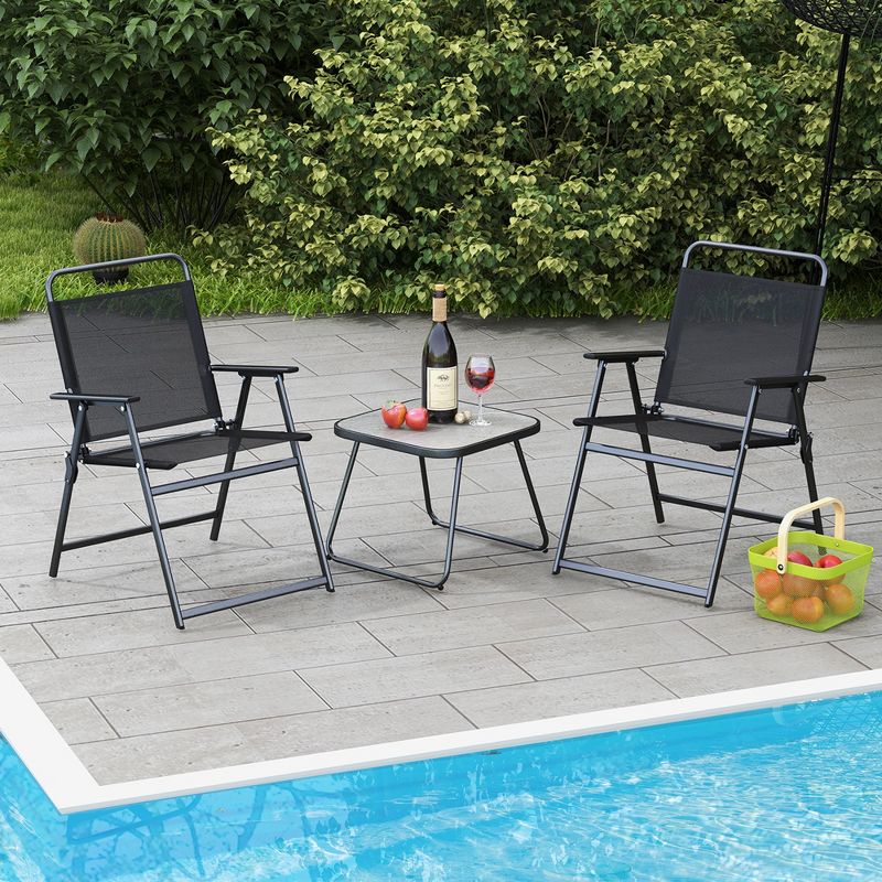 Costway 3pcs Patio Folding Conversation Chairs&Table Heavy-Duty Metal Outdoor Portable, 4 of 11