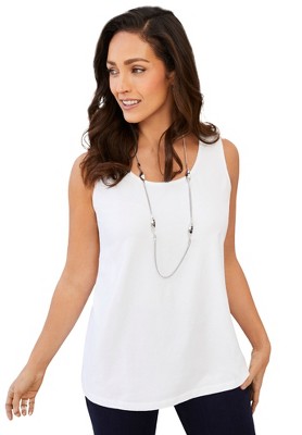 Jessica London Women's Plus Size Stretch Cotton Horseshoe Neck Tank