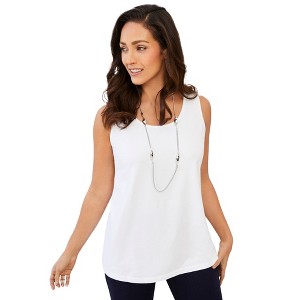 Jessica London Women's Plus Size Stretch Cotton Horseshoe Neck Tank - 1 of 4