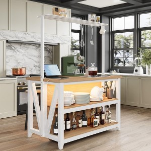 Wooden Kitchen Island, Bakers Rack with Storage, Large Kitchen Island Table with 3 Tier Microwave Stand Oven Shelf, 6 Hooks - 1 of 4