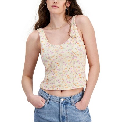 Hippie Rose Womens Mesh Corset Floral Tank Top, Beige, Large