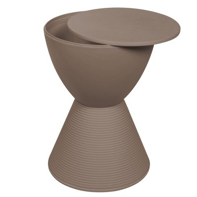 Taupe Round Ribbed Plastic Side Table