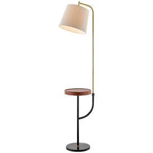 Maxax Modern Floor Lamp with USB Port and Side Table,Beige Linen Shade for Living Room, Bedroom, Reading, E26 Base, Gold/Black Metal with Marble Base - 1 of 4