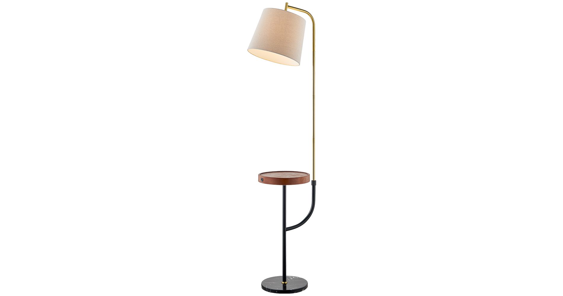 Maxax Modern Floor Lamp with USB Port and Side Table,Beige Linen Shade for Living Room, Bedroom, Reading, E26 Base, Gold/Black Metal with Marble Base