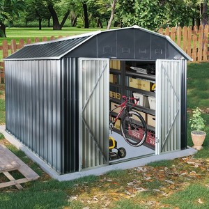 10 ft x 12 ft Outdoor Metal Storage Shed with Arch Roof with Lockable Doors for Backyard Garden Patio Lawn, Black - 1 of 4