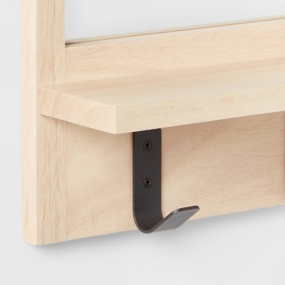 Light Wood Entryway Organizer with Mirror and Hooks