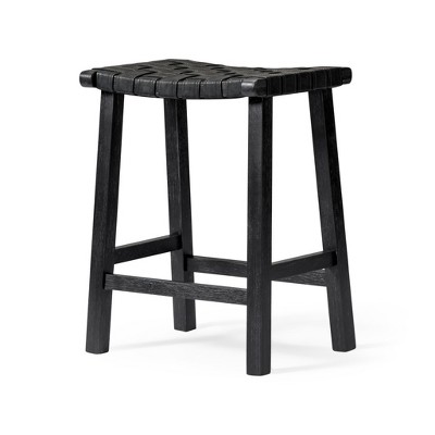 HomeRoots 26" Charcoal and Black Faux Leather and Solid Wood Backless Counter Height Bar Chair