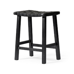 HomeRoots 26" Charcoal and Black Faux Leather and Solid Wood Backless Counter Height Bar Chair - 1 of 4