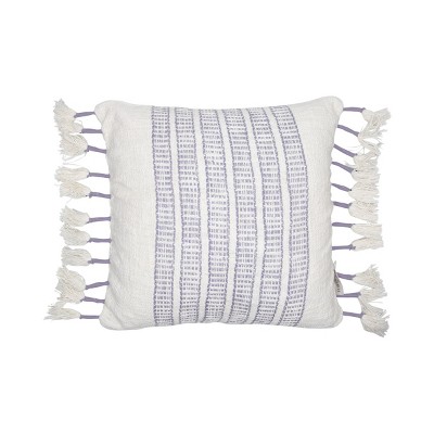 Purple and White Hand Woven 18 x 18 inch Decorative Cotton Throw Pillow Cover With Insert and Hand Tied Roped Tassels - Foreside Home & Garden