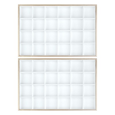 White PU Leather Stackable Jewelry Organizer Tray with 24 Grids