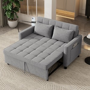 Merax Comfortable Chenille Loveseat Sofa with Pull-Out Sofa Bed - 1 of 4