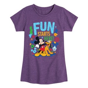 Girls' - Disney - Fun Starts Here Mickey Pluto Fitted Short Sleeve Graphic T-Shirt - 1 of 4