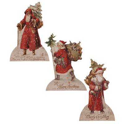 Christmas 9.5" Vintage Santa Dummy Board Set Santa Woodland Tree Bells  -  Decorative Figurines