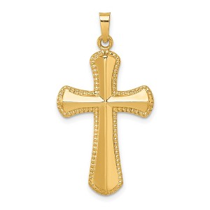 Black Bow Jewelry 14k Yellow Gold Hollow Beaded Edge Cross Pendant, 18 x 35mm - 1 of 4