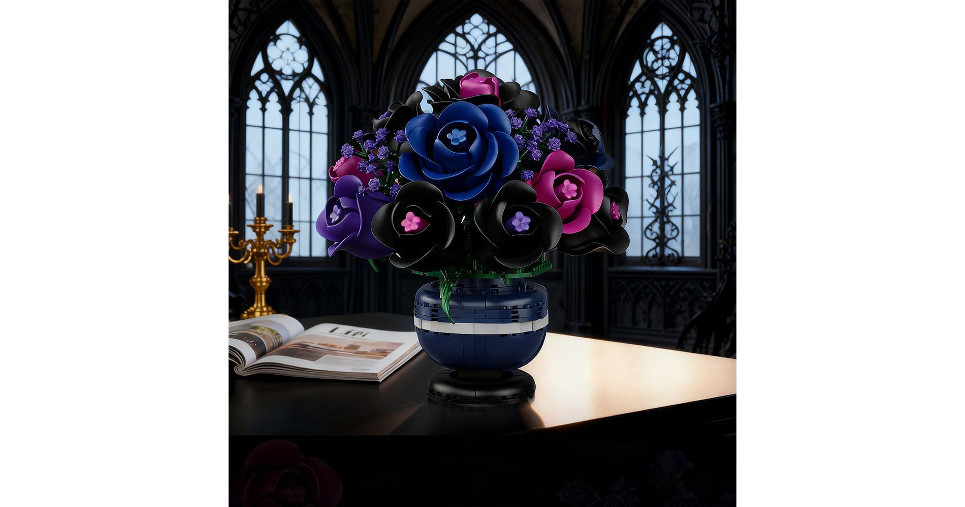 507PCS Purple Black Rose Bonsai Flowers Botanicals Building Set Christmas Gifts for Adults and Kids Aged 12+